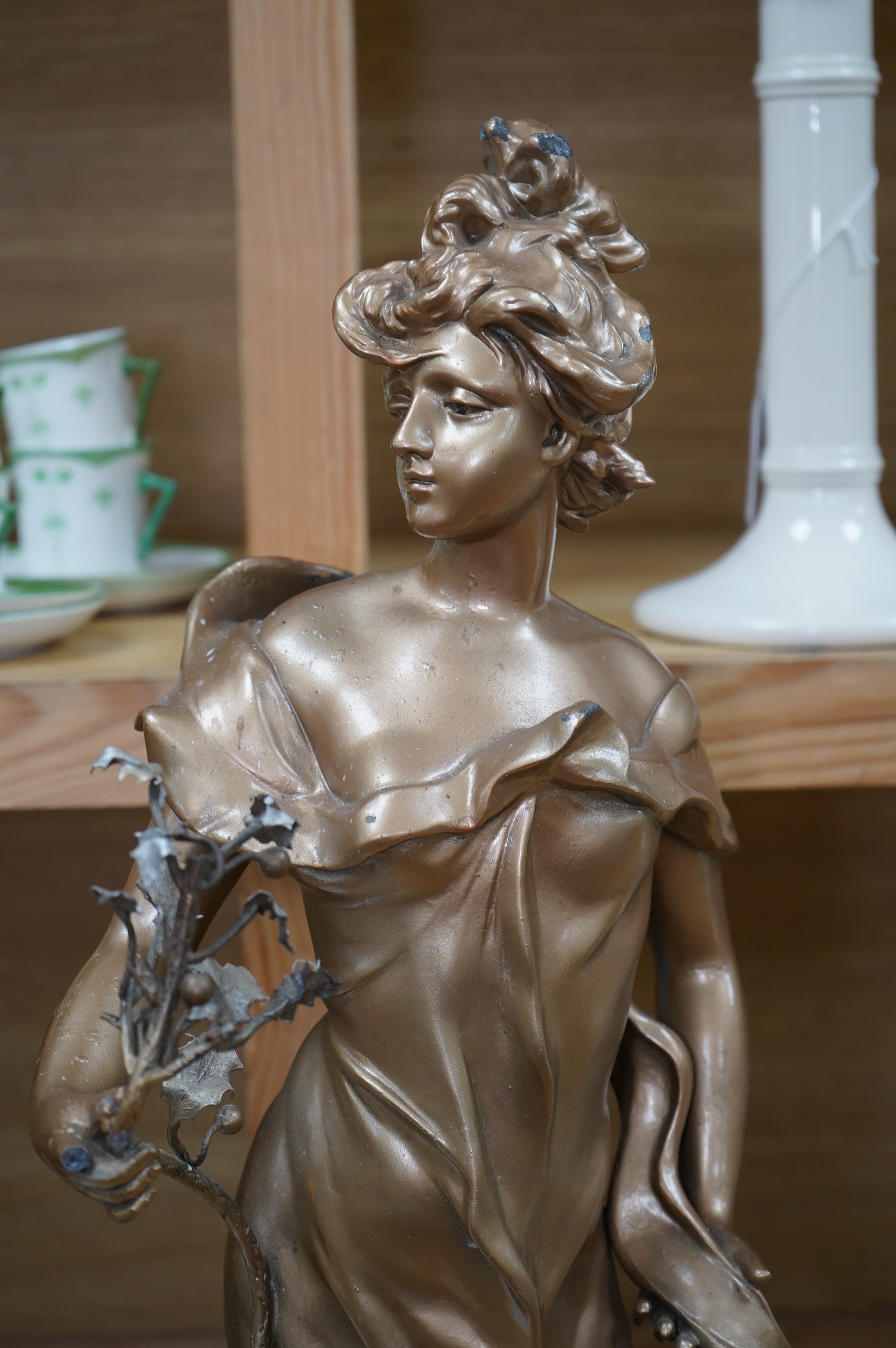 After Anton Nelson (1880 - 1910), a gilt spelter figure 'Le Houx', 65cm. Condition - fair